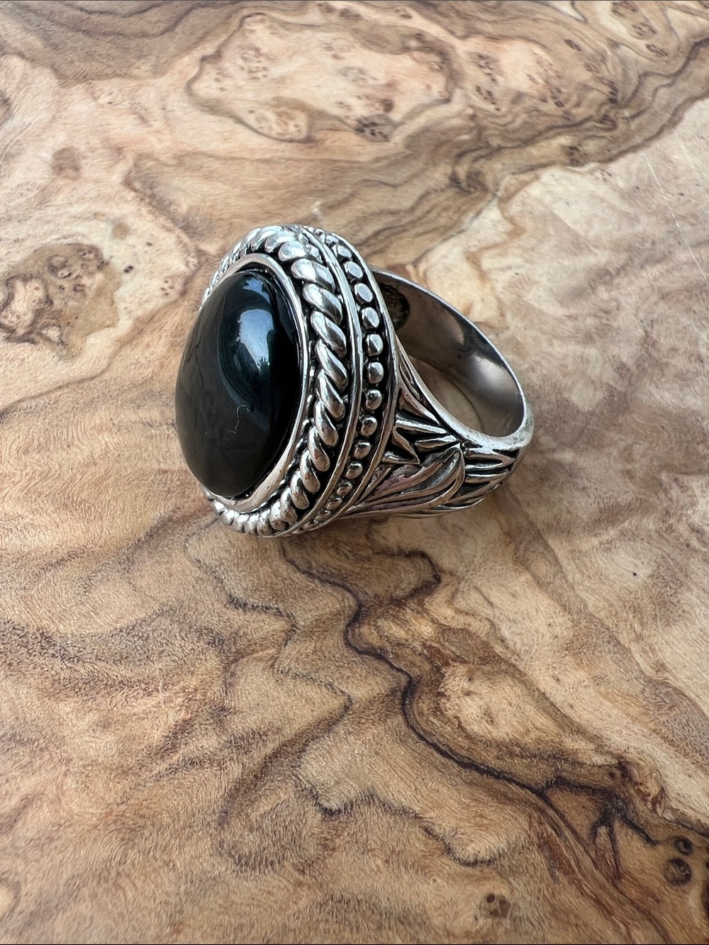 Sterling-Style Black Onyx Statement Ring